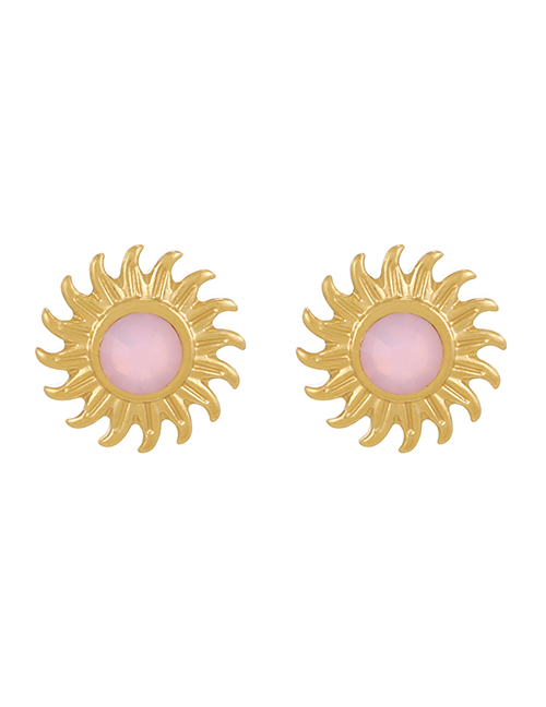 Fashion Pink Titanium Steel Inlaid Zirconium Flower Earrings