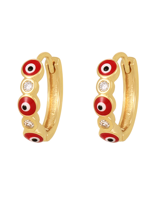 Fashion Red Copper Inlaid Zirconium Drop Oil Round Eye Earrings