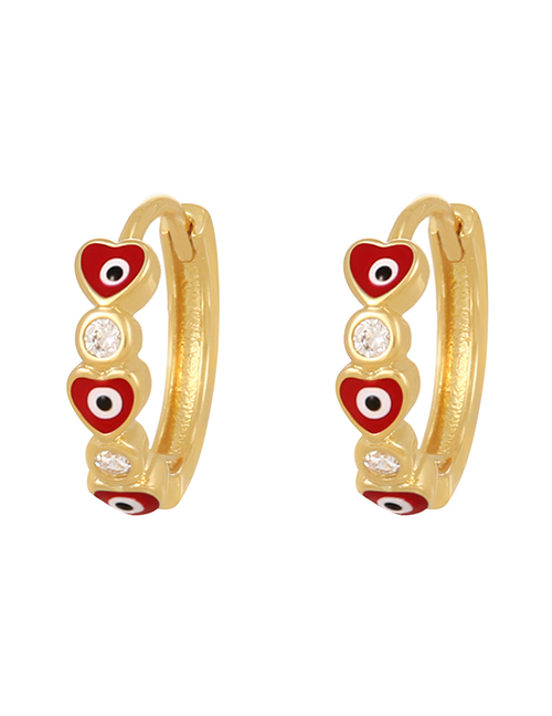 Fashion Red Copper Inlaid Zirconium Drop Oil Love Eyes Earrings