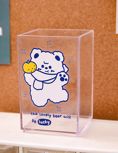 Fashion Blue Bear Cartoon Multifunctional Transparent Pen Holder