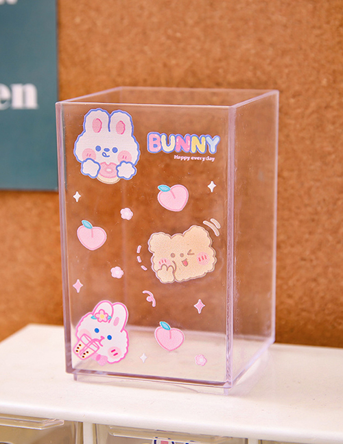 Fashion Peach Little Bear Bunny Cartoon Multifunctional Transparent Pen Holder