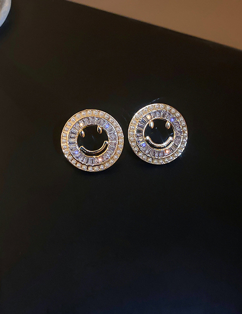 Fashion Gold Color Alloy Diamond Smiley Round Earrings