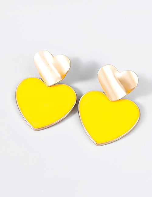 Fashion Yellow Alloy Drop Oil Double Layer Love Stud Earrings