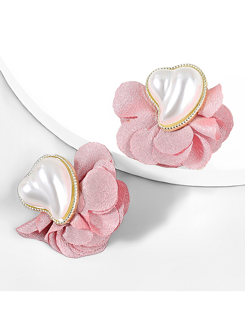 Fashion Pink Alloy Fabric Imitation Pearl Flower Stud Earrings