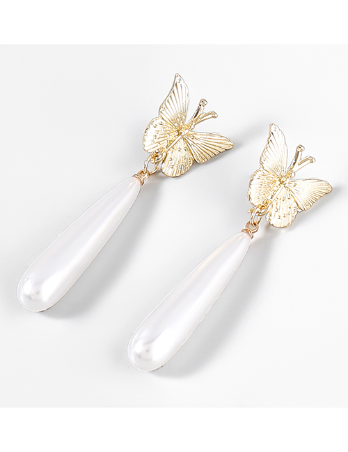Fashion Butterfly Alloy Imitation Pearl Butterfly Drop Earrings