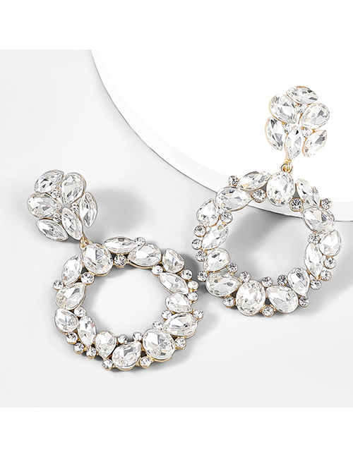 Fashion White Alloy Diamond Round Stud Earrings