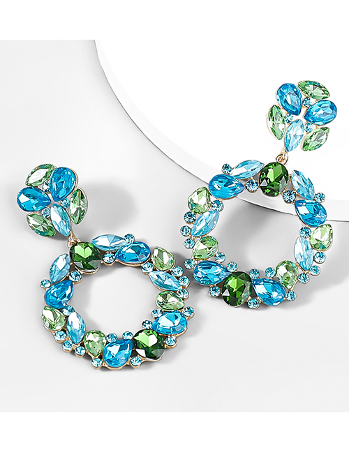 Fashion Blue-green Alloy Diamond Round Stud Earrings