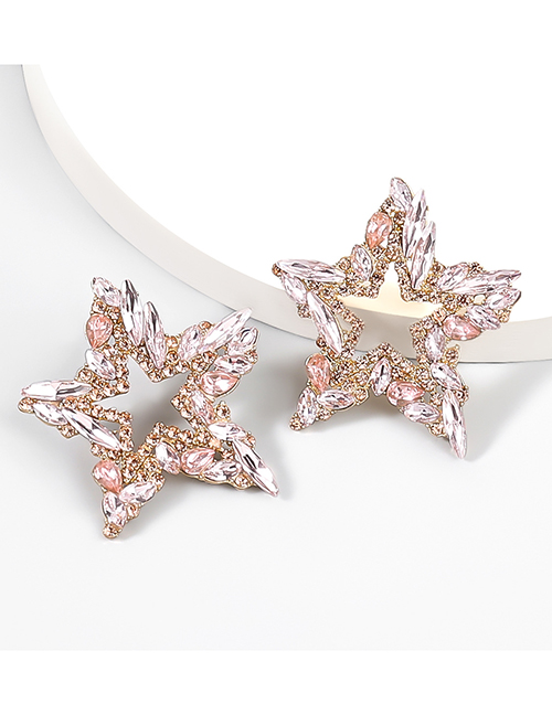 Fashion Pink Alloy Diamond Star Stud Earrings
