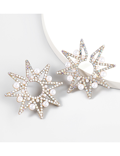 Fashion Ab Color Alloy Diamond And Pearl Star Stud Earrings