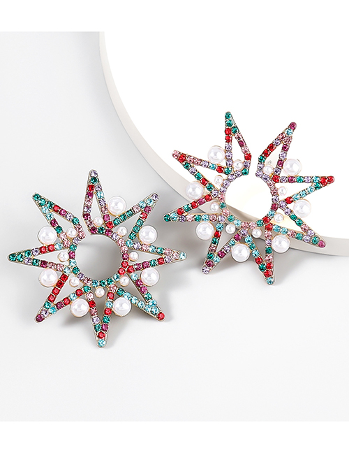 Fashion Color Alloy Diamond And Pearl Star Stud Earrings