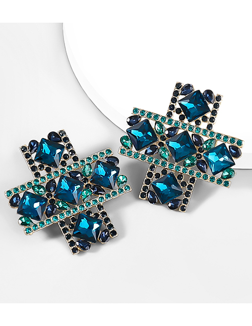 Fashion Blue Alloy Diamond Cross Stud Earrings