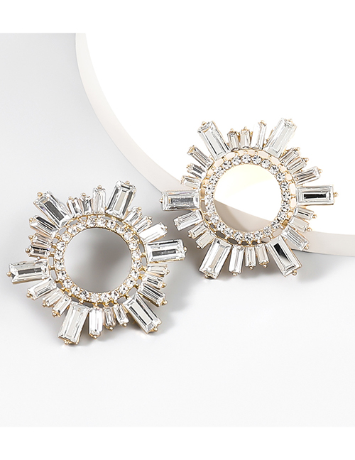 Fashion White Alloy Diamond Geometric Sunflower Stud Earrings