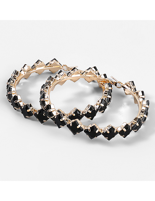 Fashion Black Alloy Diamond Rhombus Earrings
