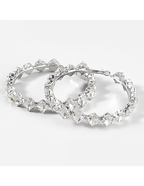 Fashion Silver Color Alloy Diamond Rhombus Earrings