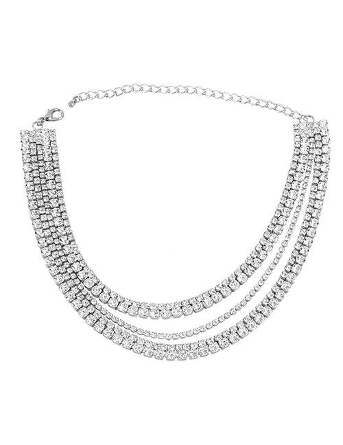 Fashion Silver Color Alloy Diamond Claw Chain Multilayer Necklace