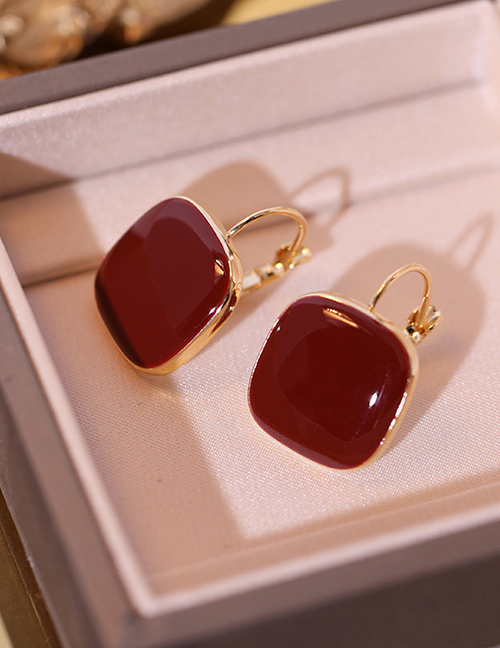 Fashion Red Alloy Geometric Square Earrings