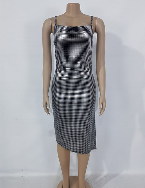 Fashion Silver Color Bronzing Strap Slit Dress