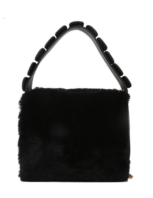 Fashion Black Plush Large Capacity Messenger Bag