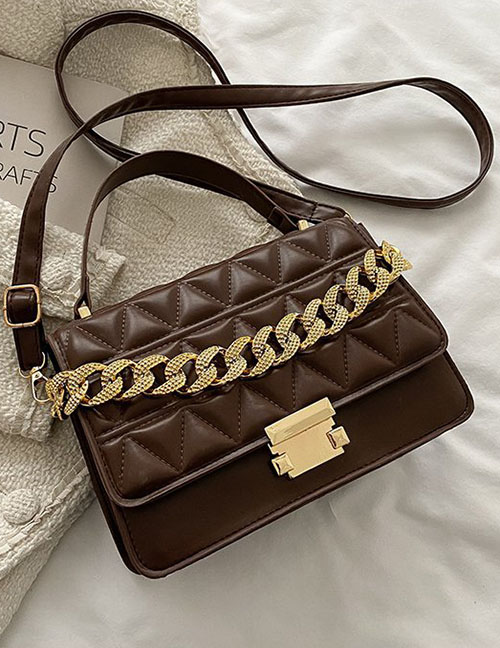 Fashion Dark Brown Chain Handheld Diamond Embossed Crossbody Bag