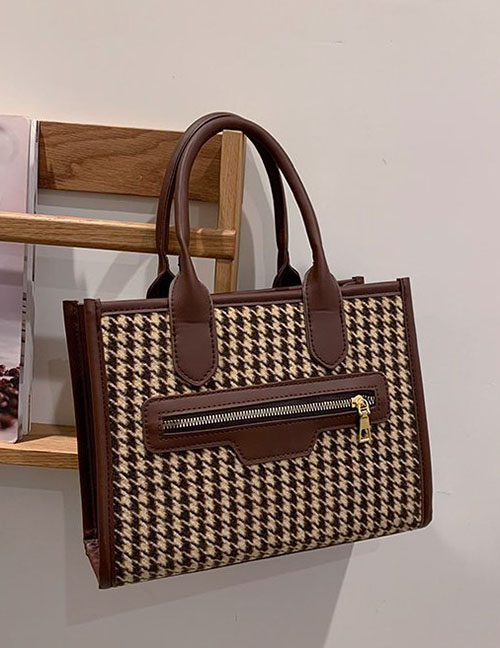 Fashion Thousand Bird Brown Pu Geometric Print Large-capacity Handbag