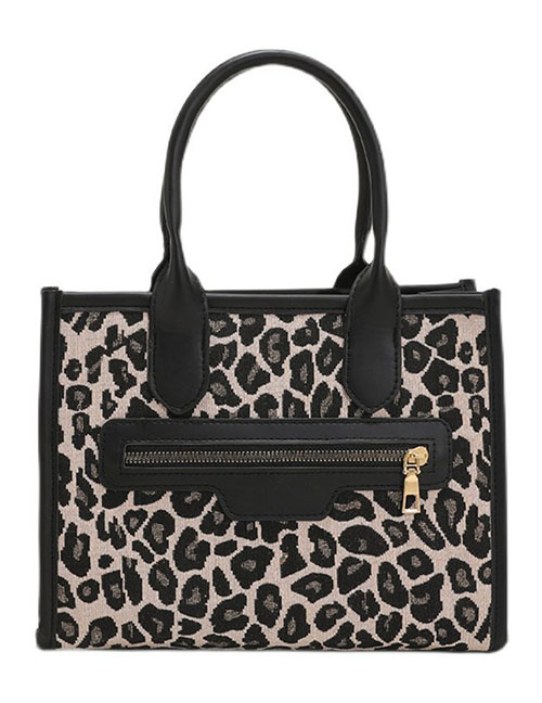Fashion Black Leopard Pu Geometric Print Large-capacity Handbag
