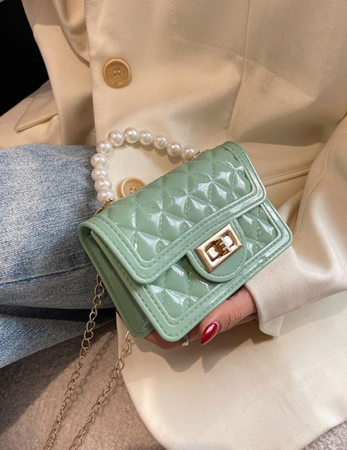 Fashion Green Pvc Rhombus Lock Pearl Portable Messenger Bag