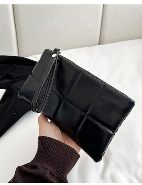 Fashion Black Soft Leather Checkered Handbag