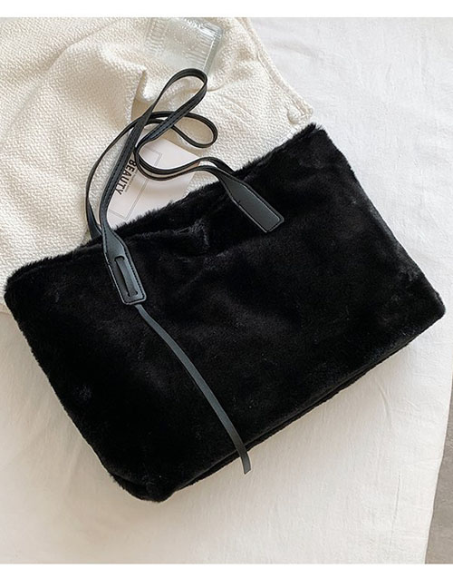 Fashion Black Lamb Wool Large Capacity Shoulder Bag