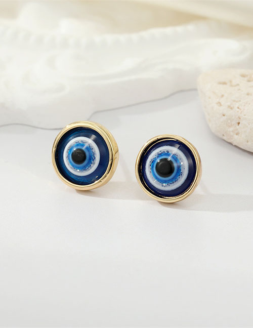Fashion 5 Gold Coloren Blue Glitter Eyes Resin Glitter Round Eye Stud Earrings