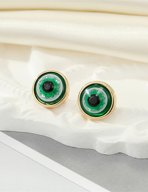 Fashion 9 Gold Color And Green Glitter Eyes Resin Glitter Round Eye Stud Earrings