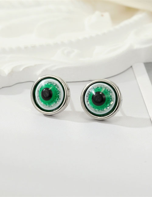 Fashion 10 Silver Color-green Glitter Eyes Resin Glitter Round Eye Stud Earrings