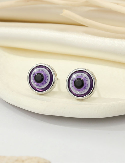 Fashion 11 Silver Color Purple Glitter Eyes Resin Glitter Round Eye Stud Earrings