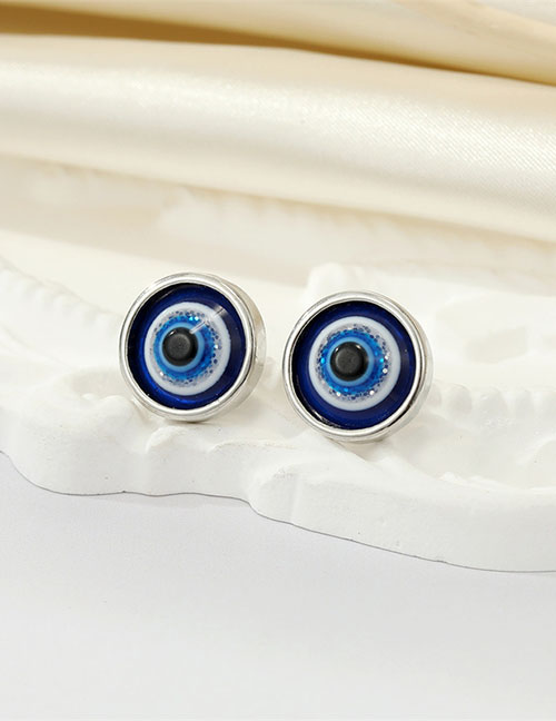 Fashion 13 Silver Color Blue Glitter Eyes Resin Glitter Round Eye Stud Earrings