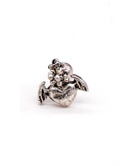 Fashion 2 Ancient Silver Color Heart Brooch Alloy Wings Heart Brooch