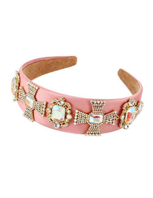 Fashion Pink Fabric Alloy Diamond Cross Headband