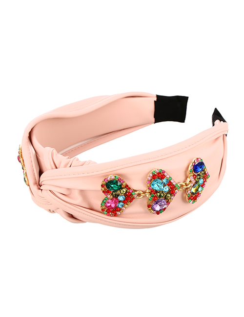 Fashion Pink Pu Alloy Diamond-studded Love Knotted Headband