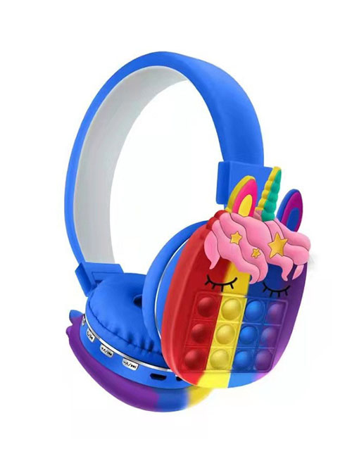 Fashion Blue Unicorn Cartoon Press Children's Head-mounted Folding Bluetooth Headset (charged)