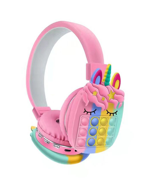 Fashion Pink Unicorn Cartoon Press Children's Head-mounted Folding Bluetooth Headset (charged)