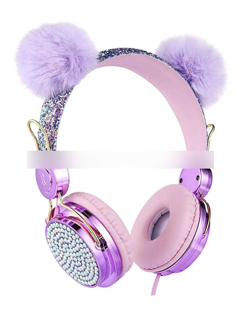 Fashion Purple Hair Ball Stick Drill Cartoon Unicorn Headset Bluetooth Headset (charged)