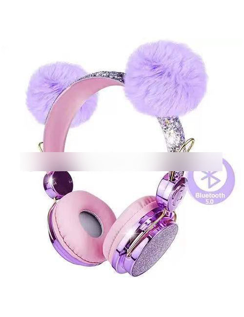Fashion Purple Hairball Patch Cartoon Unicorn Headset Bluetooth Headset (charged)