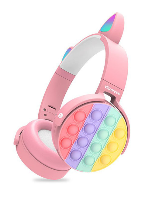 Fashion Pink Cat Ears Cartoon Press Children's Head-mounted Folding Bluetooth Headset (charged)