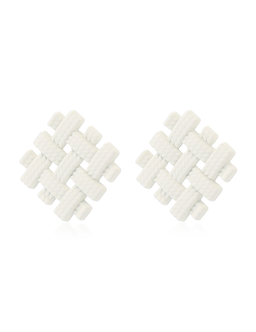 Fashion 03 White Alloy Geometric Well Grid Stud Earrings