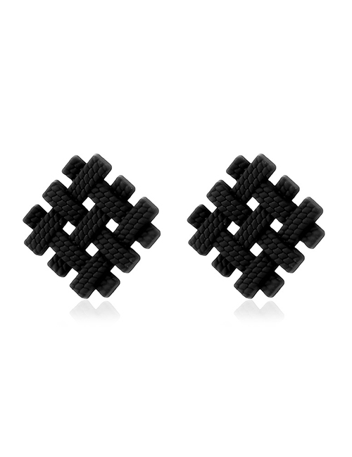 Fashion 05 Black Alloy Geometric Well Grid Stud Earrings