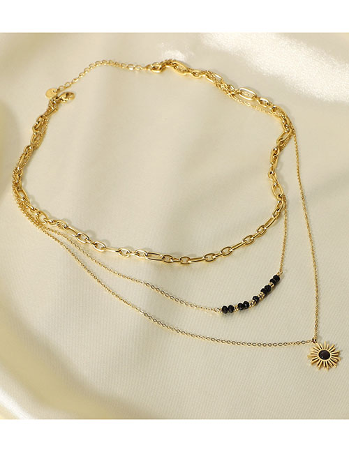Fashion Gold Titanium Steel Rice Beads Sunflower Multilayer Necklace