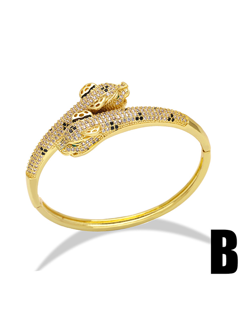 Fashion B Brass And Diamond Zirconium Panther Head Open Bracelet