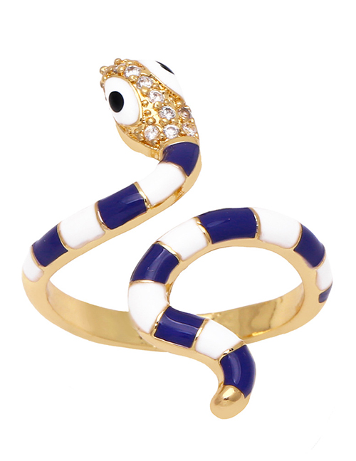 Fashion Blue Brass Drip Checkerboard Diamond Snakehead Ring