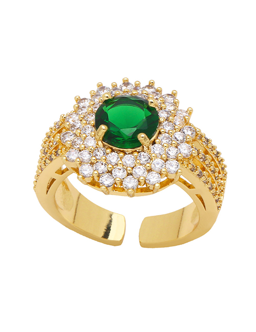 Fashion Green Bronze Zirconium Geometric Round Ring