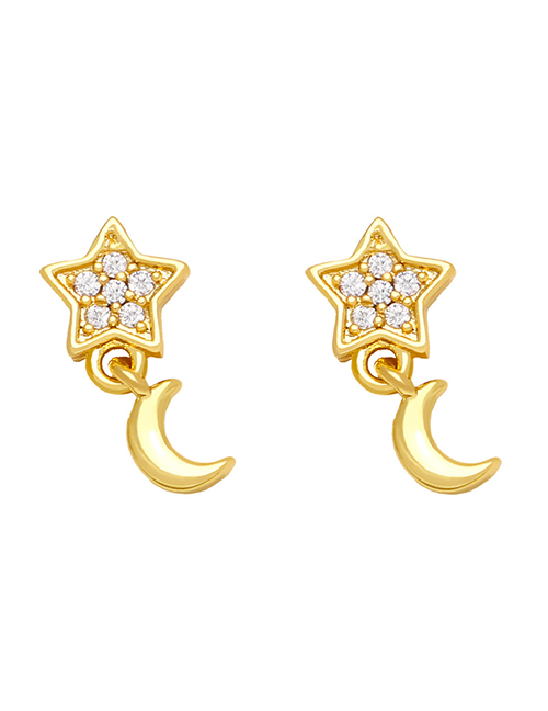Fashion Star Moon Brass Diamond Star Moon Stud Earrings