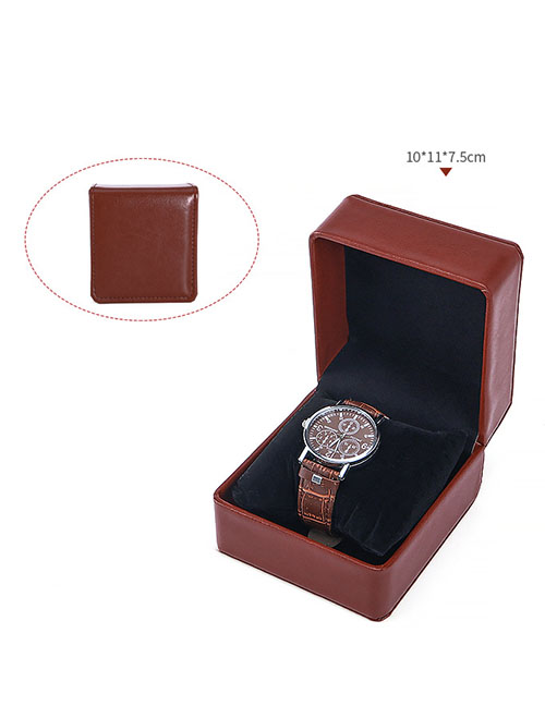 Fashion Coffee Color Bright Surface Pu Flip Watch Storage Box
