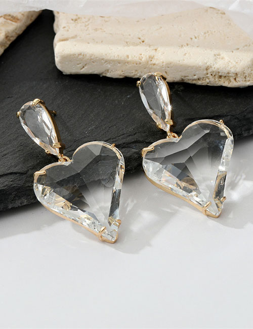 Fashion Transparent Peach Heart Geometric Love Crystal Stud Earrings